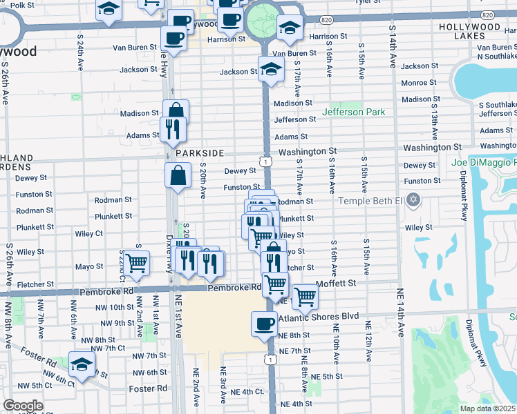 map of restaurants, bars, coffee shops, grocery stores, and more near 1815 Rodman Street in Hollywood