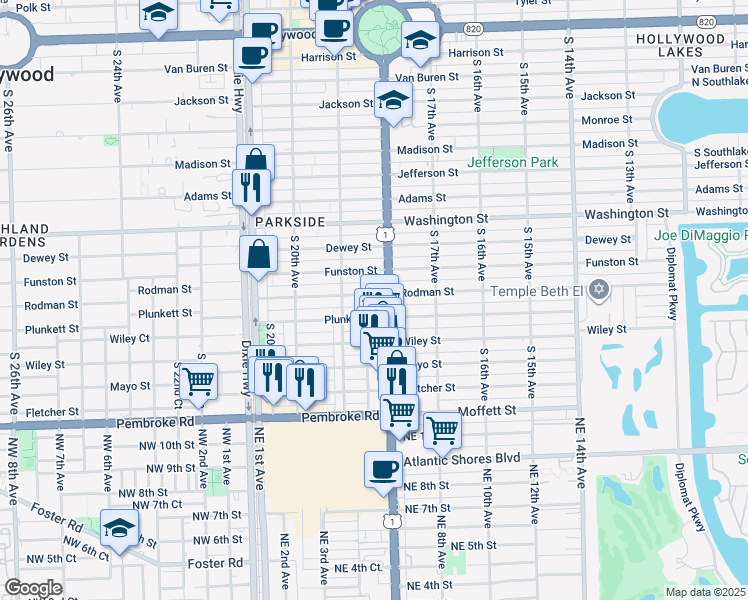 map of restaurants, bars, coffee shops, grocery stores, and more near 1818 Rodman Street in Hollywood
