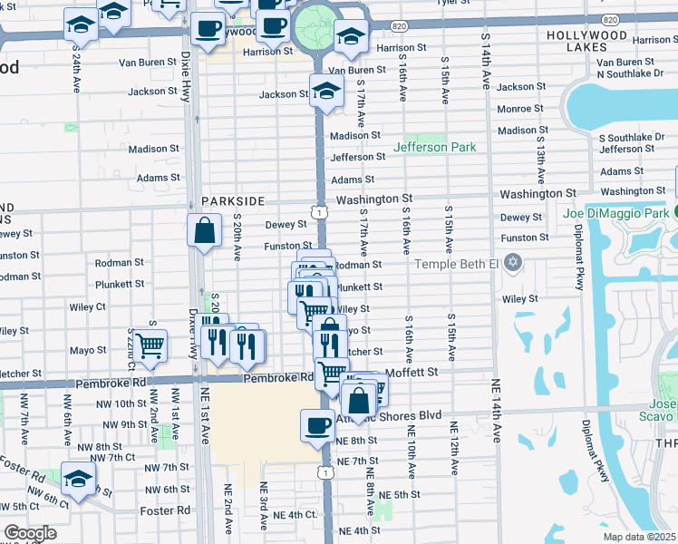 map of restaurants, bars, coffee shops, grocery stores, and more near 1738 Rodman St in Hollywood