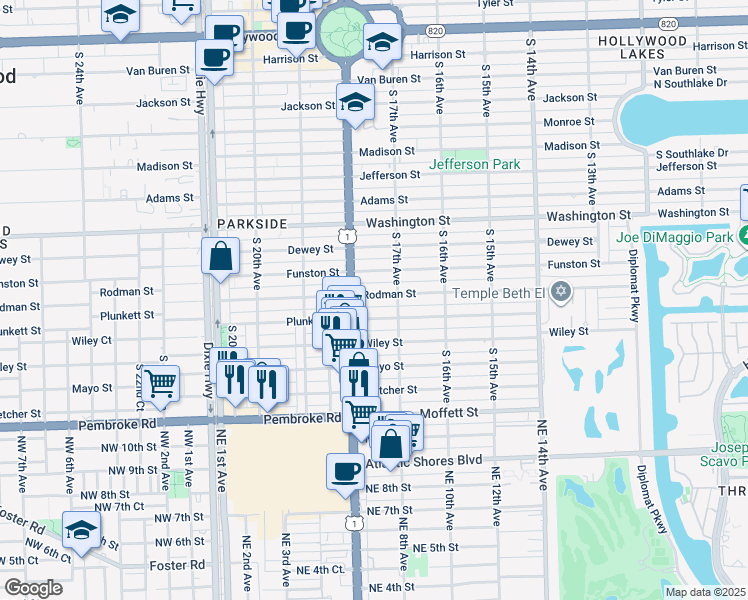 map of restaurants, bars, coffee shops, grocery stores, and more near 1738 Rodman Street in Hollywood