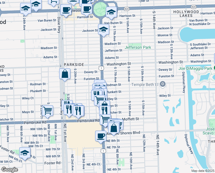 map of restaurants, bars, coffee shops, grocery stores, and more near 1738 Rodman Street in Hollywood