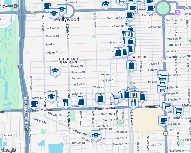 map of restaurants, bars, coffee shops, grocery stores, and more near 2402 Rodman Street in Hollywood