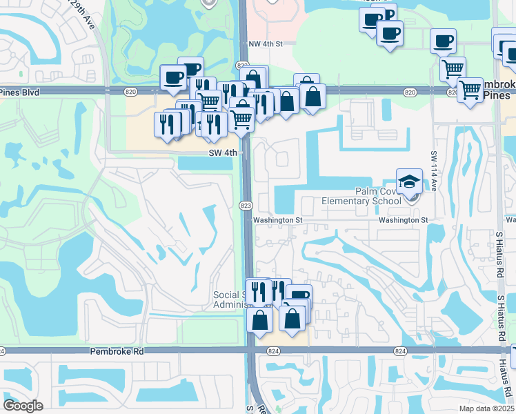 map of restaurants, bars, coffee shops, grocery stores, and more near in Pembroke Pines