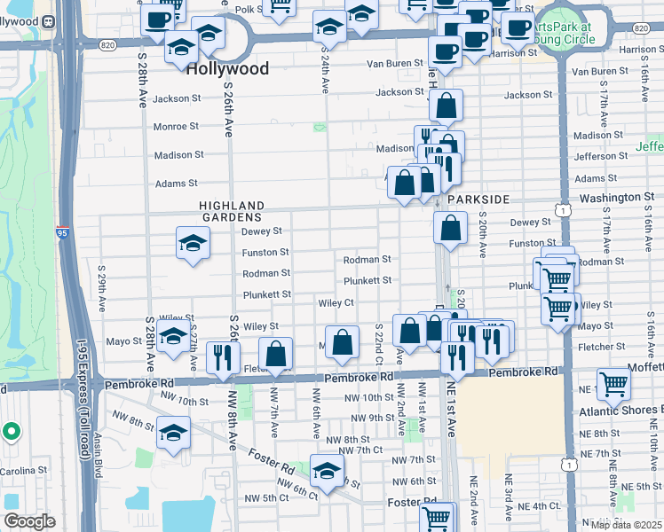 map of restaurants, bars, coffee shops, grocery stores, and more near 2402 Rodman Street in Hollywood