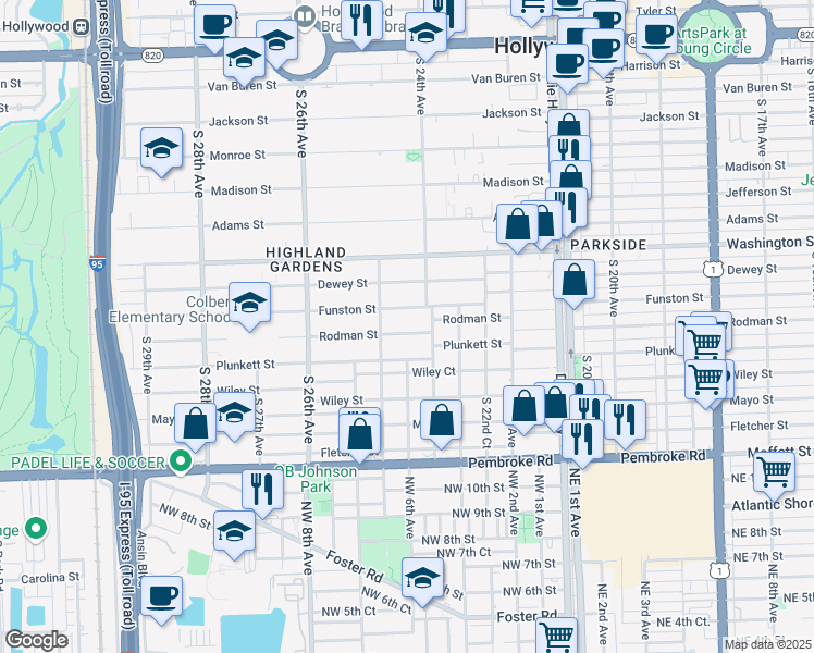 map of restaurants, bars, coffee shops, grocery stores, and more near 2425 Rodman Street in Hollywood