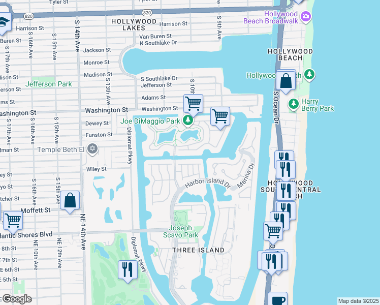 map of restaurants, bars, coffee shops, grocery stores, and more near 996 Sanibel Drive in Hollywood