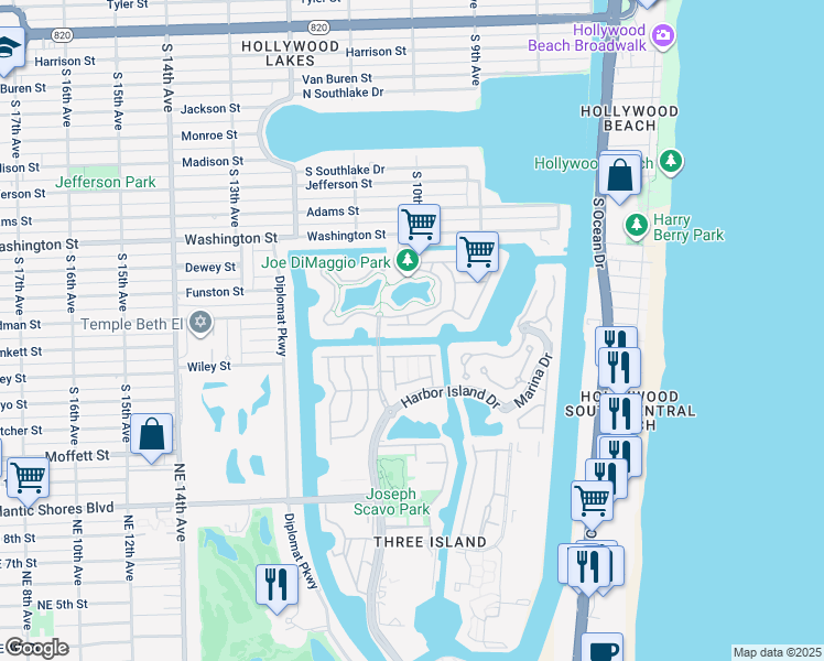 map of restaurants, bars, coffee shops, grocery stores, and more near 996 Sanibel Drive in Hollywood