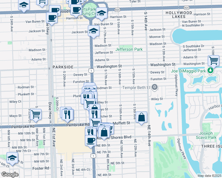 map of restaurants, bars, coffee shops, grocery stores, and more near 1646 Rodman Street in Hollywood