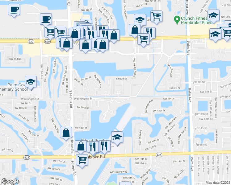 map of restaurants, bars, coffee shops, grocery stores, and more near 790 Southwest 107th Avenue in Pembroke Pines