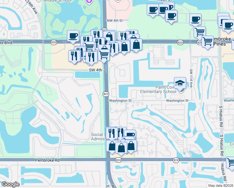 map of restaurants, bars, coffee shops, grocery stores, and more near 737 Southwest 122nd Avenue in Pembroke Pines