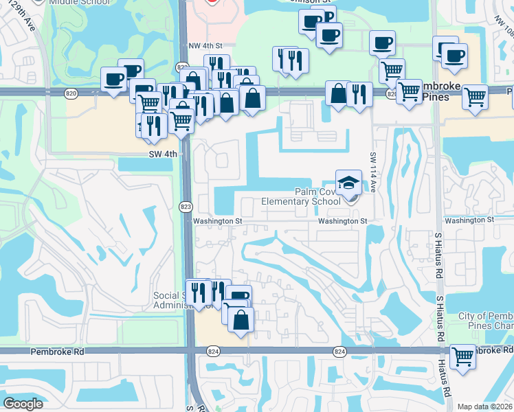 map of restaurants, bars, coffee shops, grocery stores, and more near 790 119th Avenue in Pembroke Pines