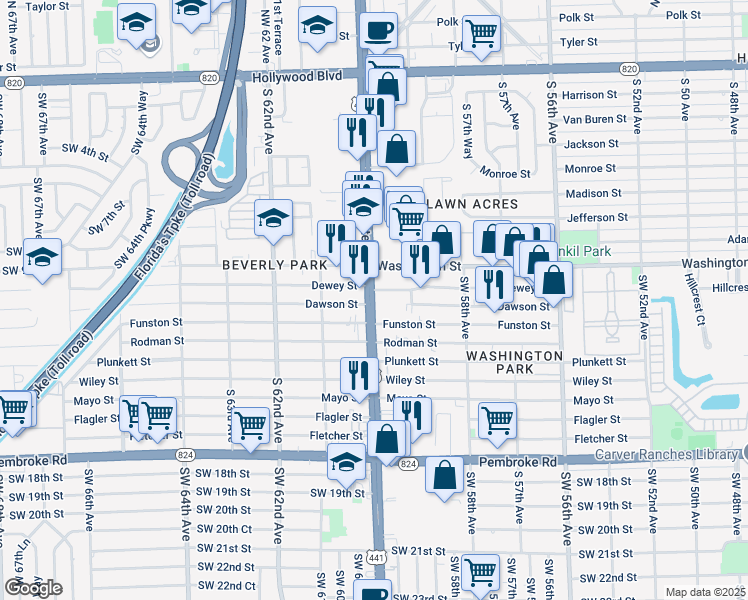 map of restaurants, bars, coffee shops, grocery stores, and more near 1025 Florida 7 in Margate