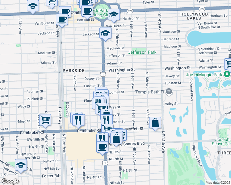 map of restaurants, bars, coffee shops, grocery stores, and more near 1646 Rodman Street in Hollywood