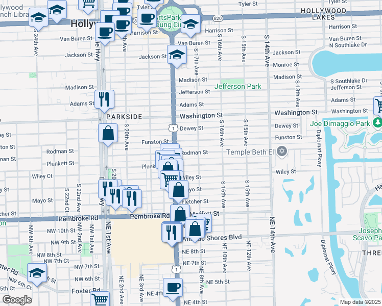 map of restaurants, bars, coffee shops, grocery stores, and more near 1738 Rodman Street in Hollywood