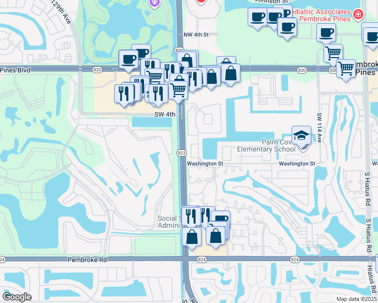 map of restaurants, bars, coffee shops, grocery stores, and more near in Pembroke Pines