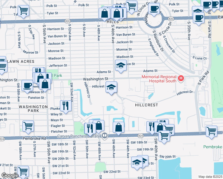 map of restaurants, bars, coffee shops, grocery stores, and more near 950 Hillcrest Drive in Hollywood