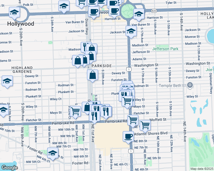 map of restaurants, bars, coffee shops, grocery stores, and more near 1950 Rodman Street in Hollywood