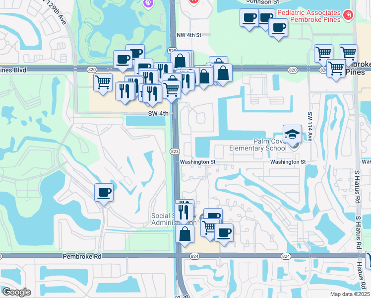 map of restaurants, bars, coffee shops, grocery stores, and more near in Pembroke Pines