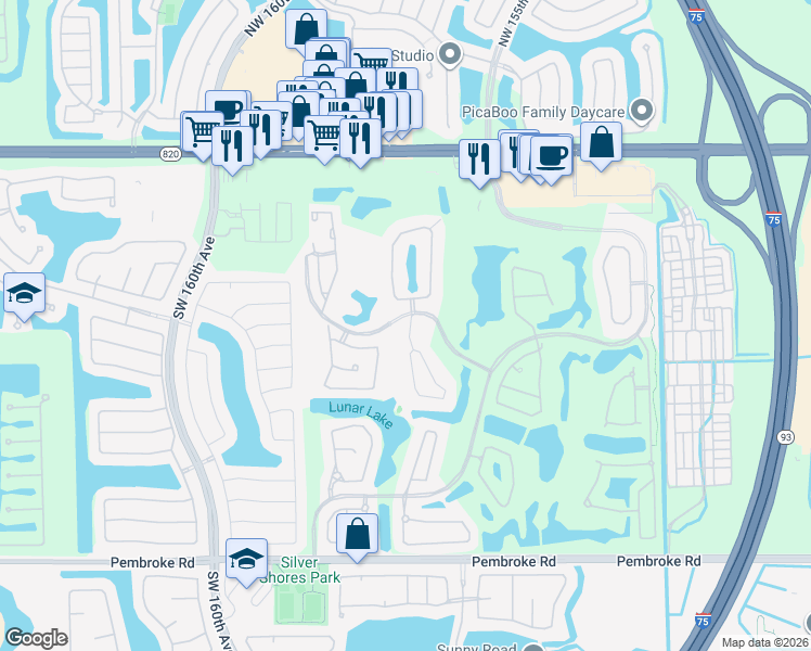 map of restaurants, bars, coffee shops, grocery stores, and more near 1013 Southwest 158th Avenue in Pembroke Pines