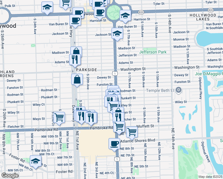 map of restaurants, bars, coffee shops, grocery stores, and more near 1815 Rodman Street in Hollywood