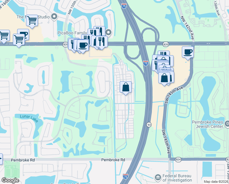 map of restaurants, bars, coffee shops, grocery stores, and more near 901 Sabal Palm Drive in Pembroke Pines