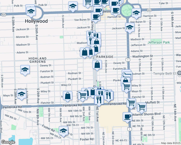 map of restaurants, bars, coffee shops, grocery stores, and more near in Hollywood