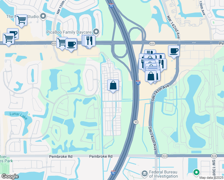 map of restaurants, bars, coffee shops, grocery stores, and more near 700 Southwest 148th Avenue in Pembroke Pines