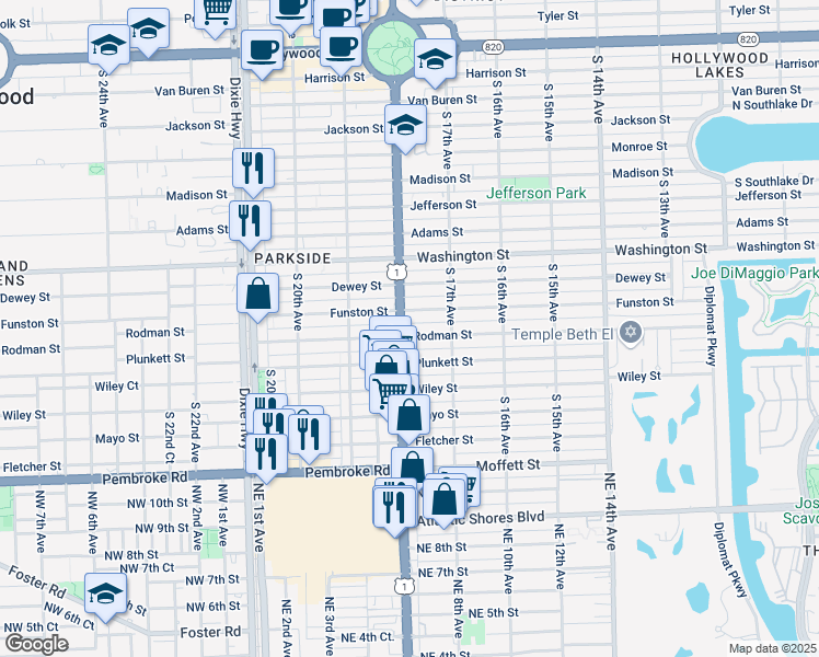 map of restaurants, bars, coffee shops, grocery stores, and more near 1738 Rodman Street in Hollywood