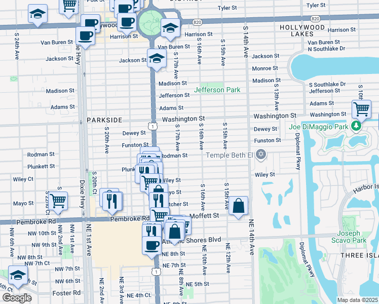 map of restaurants, bars, coffee shops, grocery stores, and more near 1646 Rodman Street in Hollywood