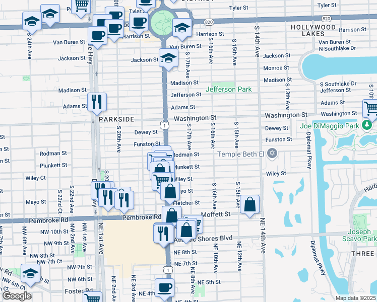 map of restaurants, bars, coffee shops, grocery stores, and more near 1646 Rodman Street in Hollywood