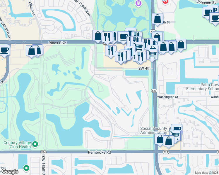 map of restaurants, bars, coffee shops, grocery stores, and more near 701 Southwest Flamingo West Drive in Pembroke Pines