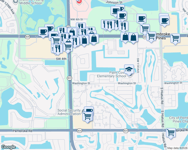 map of restaurants, bars, coffee shops, grocery stores, and more near 11901 Southwest 7th Street in Pembroke Pines