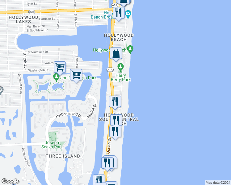 map of restaurants, bars, coffee shops, grocery stores, and more near in Hollywood