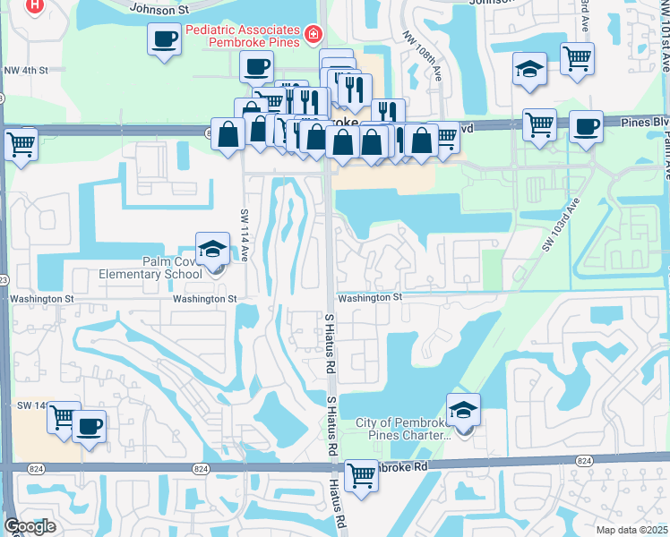 map of restaurants, bars, coffee shops, grocery stores, and more near 601 Southwest 113th Avenue in Pembroke Pines