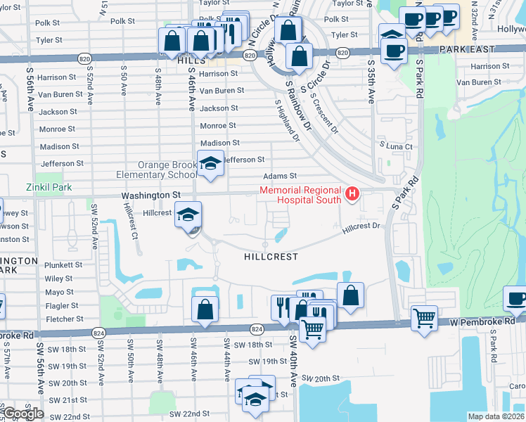 map of restaurants, bars, coffee shops, grocery stores, and more near 4153 Mahogany Lane in Hollywood