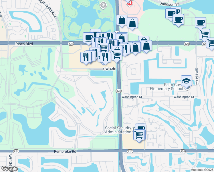 map of restaurants, bars, coffee shops, grocery stores, and more near 800 Southwest 125th Way in Pembroke Pines