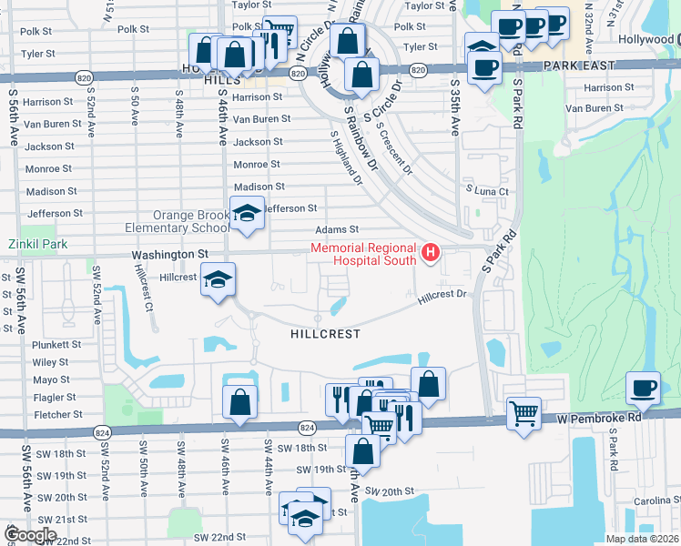 map of restaurants, bars, coffee shops, grocery stores, and more near 3943 Mahogany Lane in Hollywood