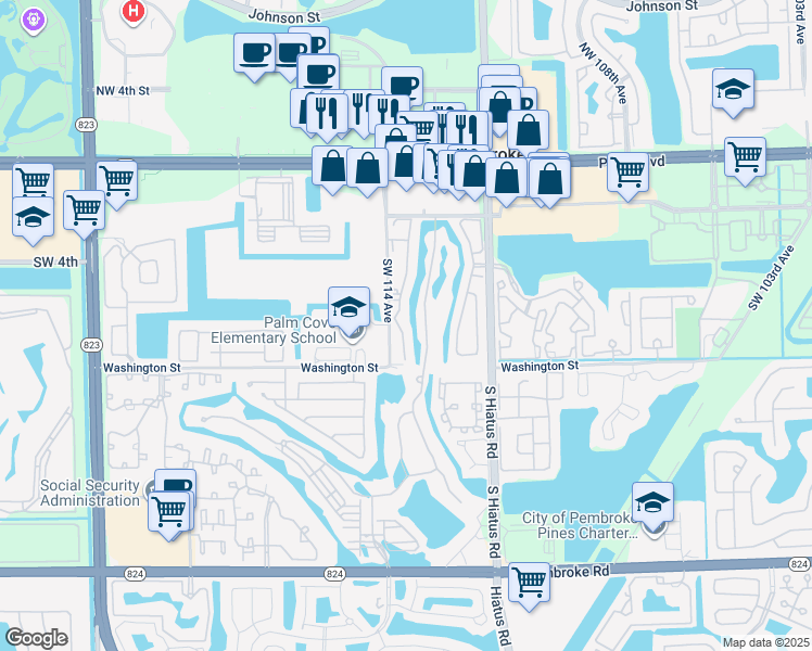 map of restaurants, bars, coffee shops, grocery stores, and more near 661 Southwest 113th Way in Pembroke Pines