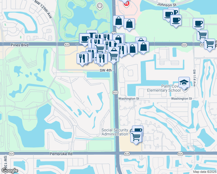map of restaurants, bars, coffee shops, grocery stores, and more near 650 Southwest 124th Terrace in Pembroke Pines