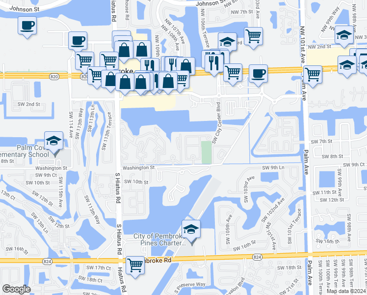 map of restaurants, bars, coffee shops, grocery stores, and more near 710 Southwest 107th Avenue in Pembroke Pines