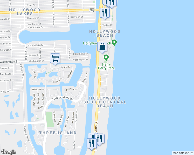 map of restaurants, bars, coffee shops, grocery stores, and more near in Hollywood