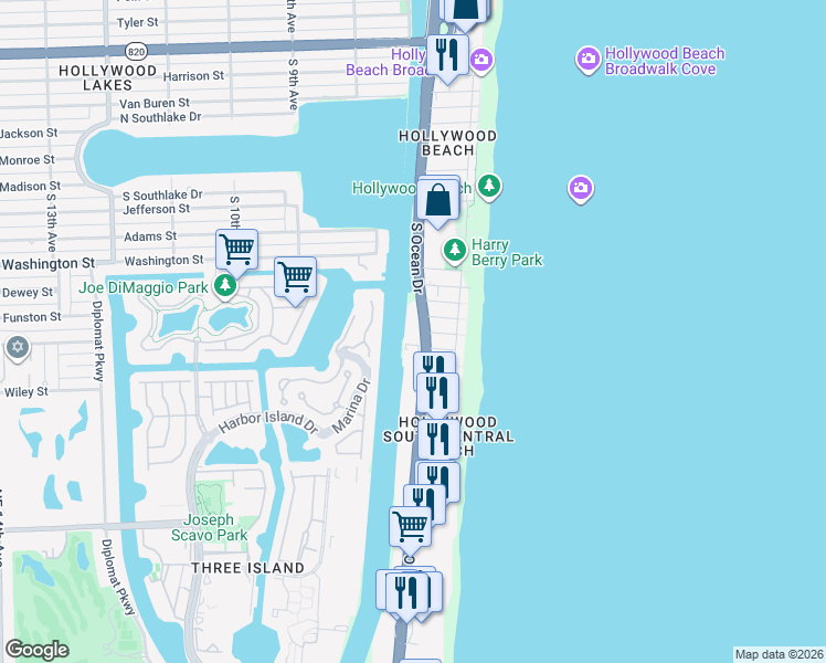 map of restaurants, bars, coffee shops, grocery stores, and more near in Hollywood