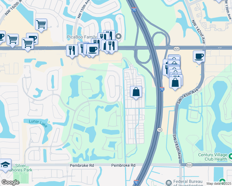 map of restaurants, bars, coffee shops, grocery stores, and more near 721 Cypress Pointe Drive West in Pembroke Pines