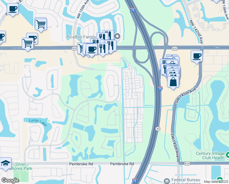 map of restaurants, bars, coffee shops, grocery stores, and more near 721 Cypress Pointe Drive West in Pembroke Pines