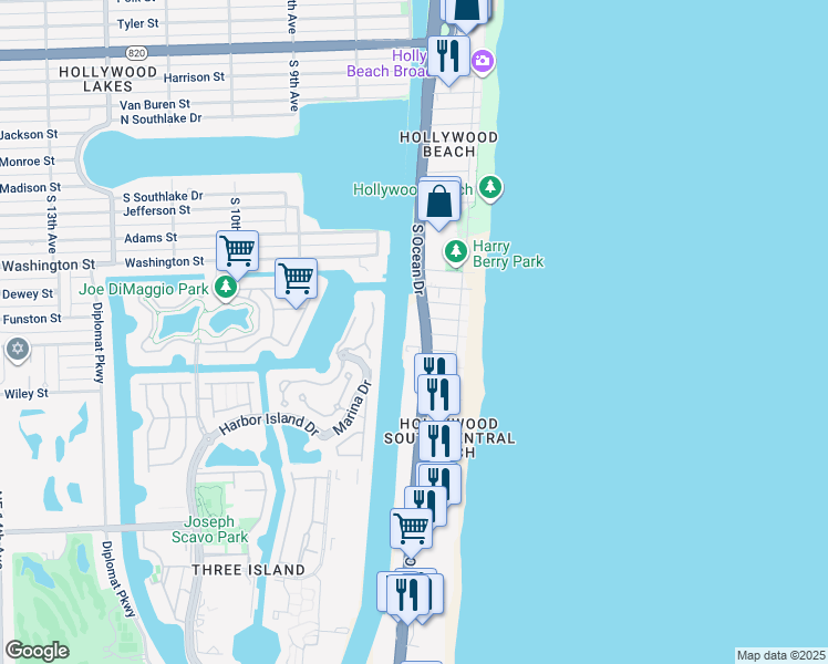 map of restaurants, bars, coffee shops, grocery stores, and more near in Hollywood