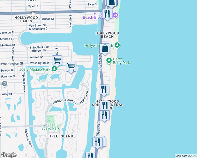 map of restaurants, bars, coffee shops, grocery stores, and more near in Hollywood