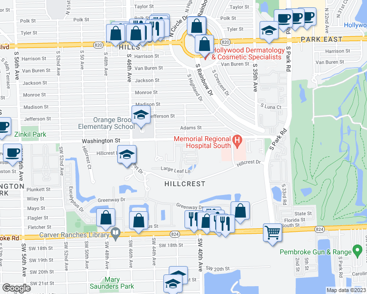 map of restaurants, bars, coffee shops, grocery stores, and more near 909 Banyan Drive in Hollywood