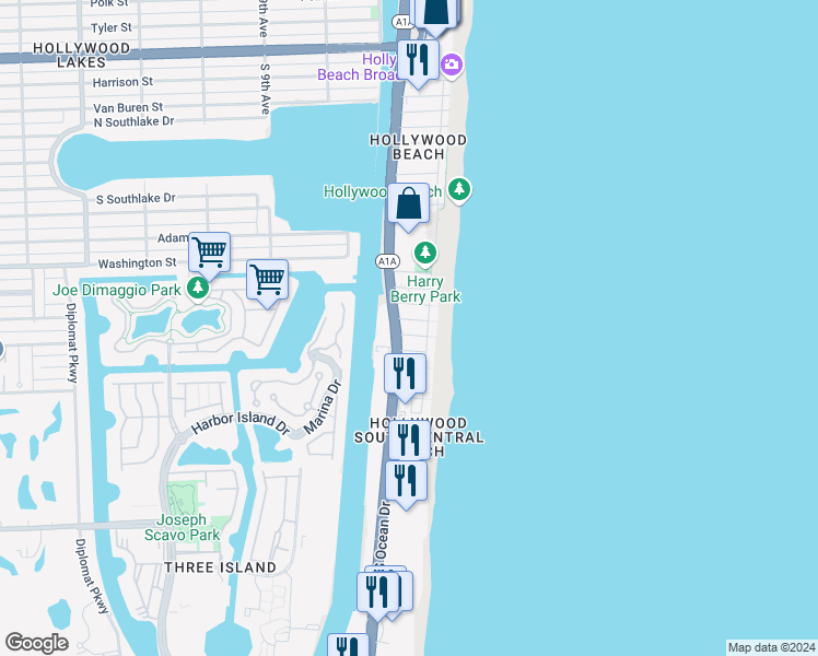 map of restaurants, bars, coffee shops, grocery stores, and more near in Hollywood