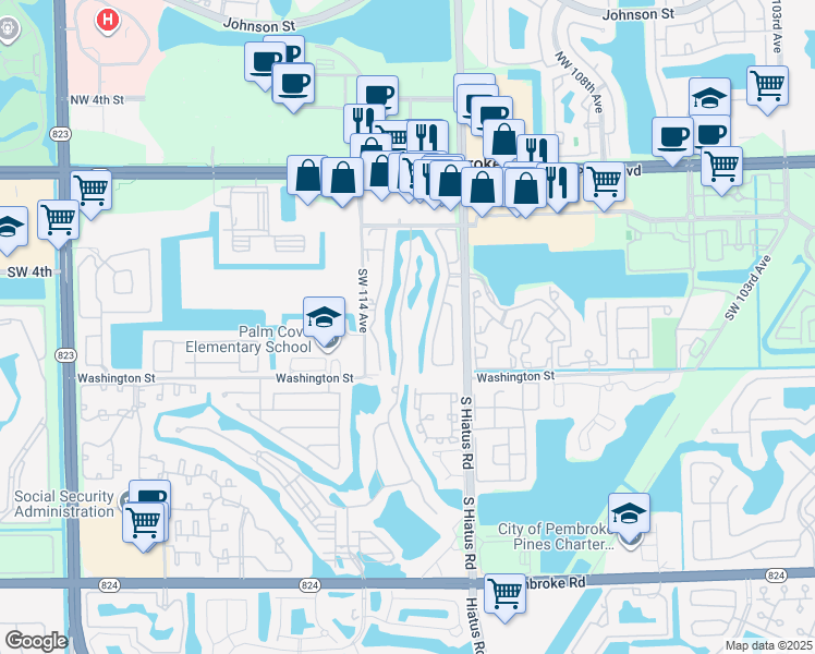 map of restaurants, bars, coffee shops, grocery stores, and more near 655 Southwest 113th Lane in Pembroke Pines