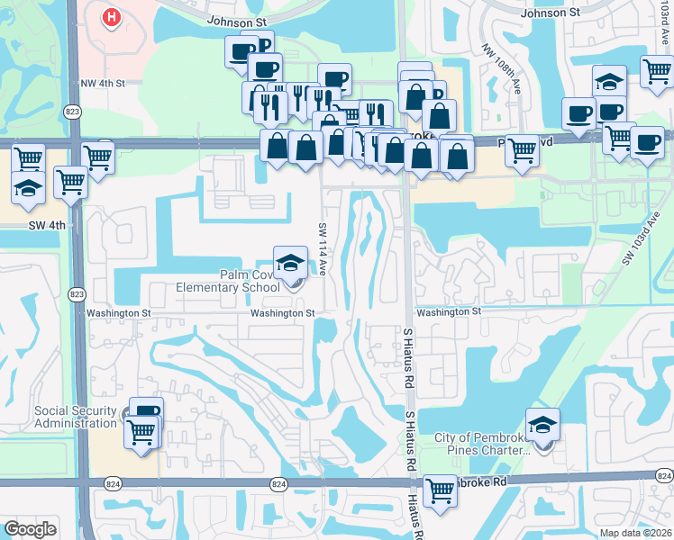 map of restaurants, bars, coffee shops, grocery stores, and more near 661 Southwest 113th Way in Pembroke Pines